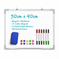 Set tabla magnetica de perete cu magneti, burete si markere, Otel/PP/Aluminiu, 50x40 cm, alb, Vivo TK0127